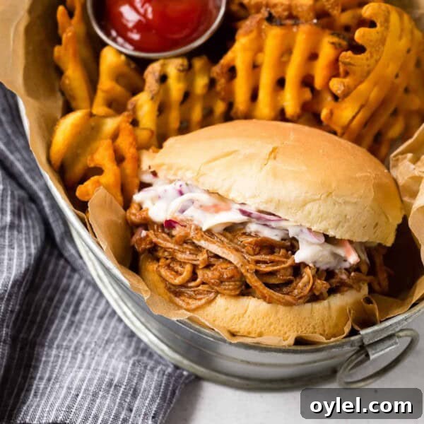 Instant Pot Pulled Pork on a bun.