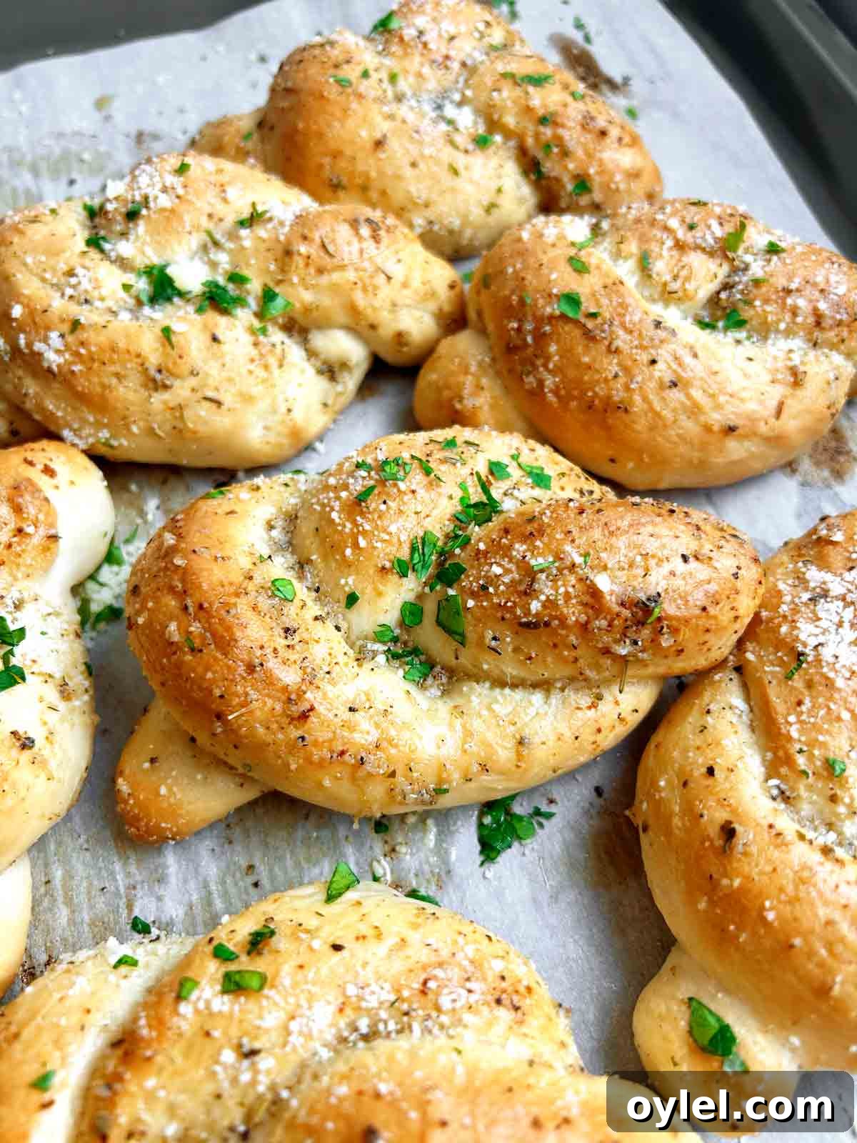 close up of sourdough garlic knots.