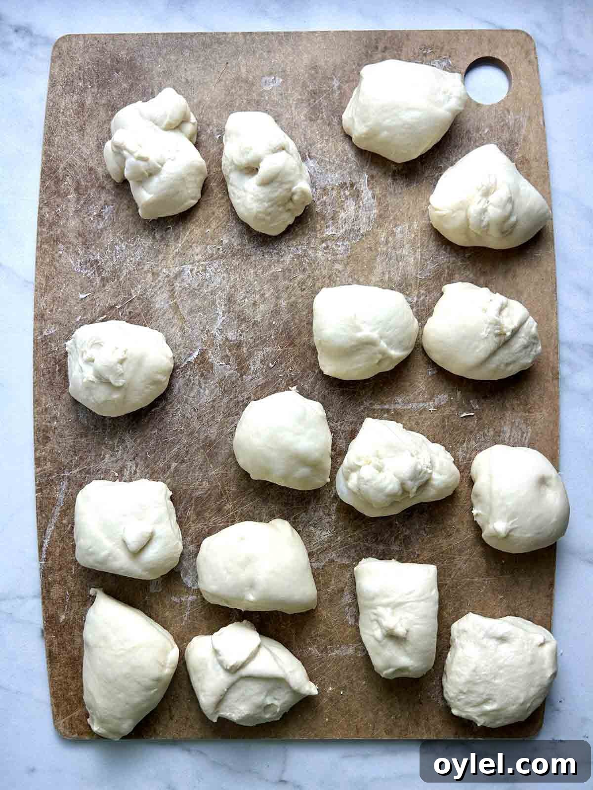 dough divided into 16 portions.