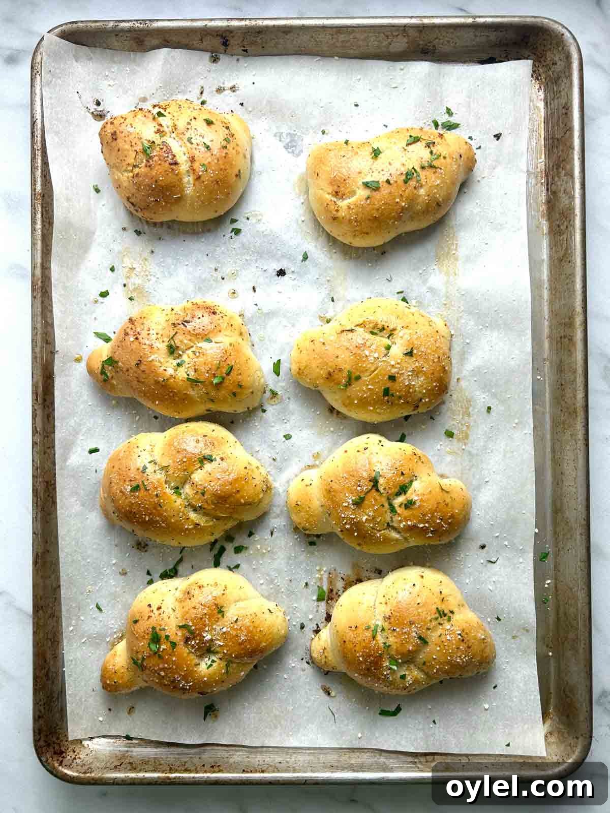 garlic knots after baking.
