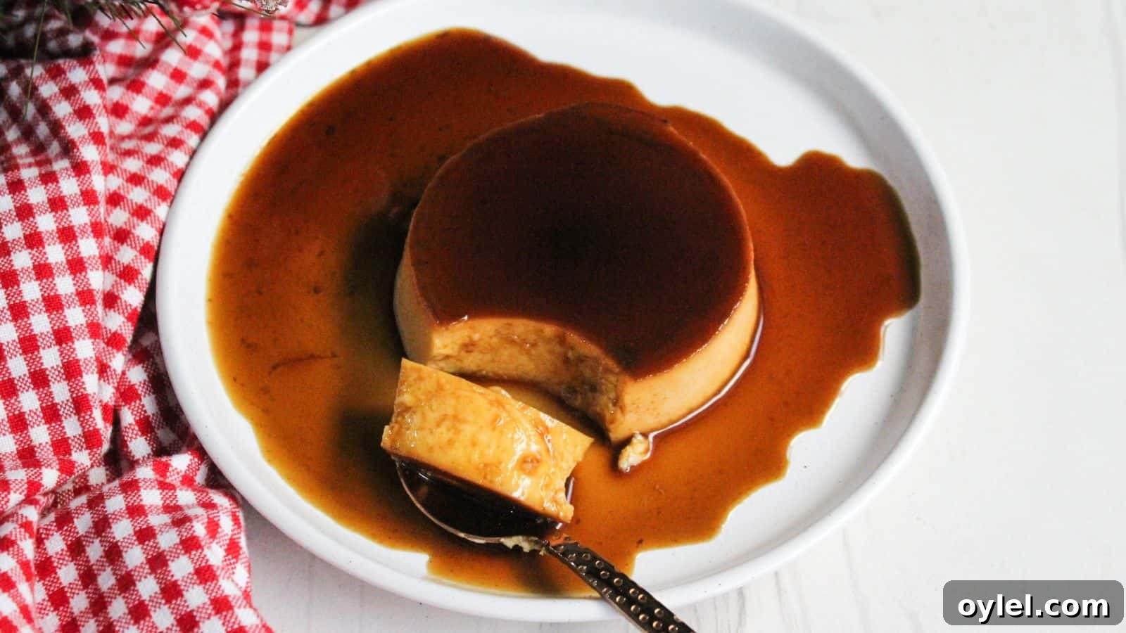 13 Asian Recipes You Won't Believe Are This Simple 5 A slice of budget-friendly flan with caramel sauce on a white plate.