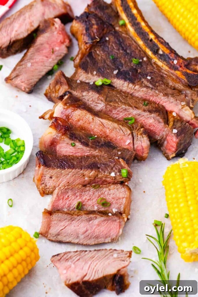 Overhead shot of grilled ribeye steak.