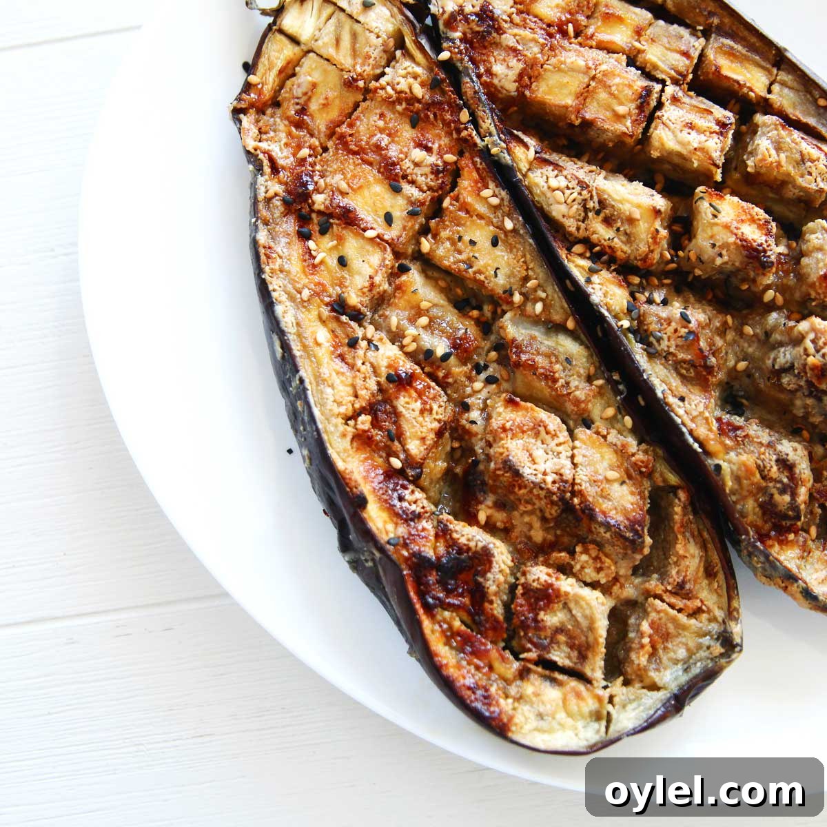 air fried tahini sesame eggplant halves recipe
