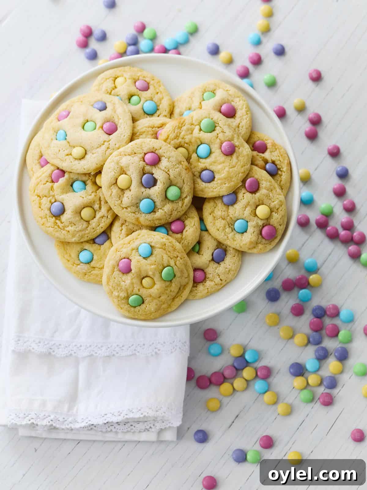 Cake Mix Cookies Recipe: Soft and Chewy 2 Plate of cake mix cookies with pastel M&Ms