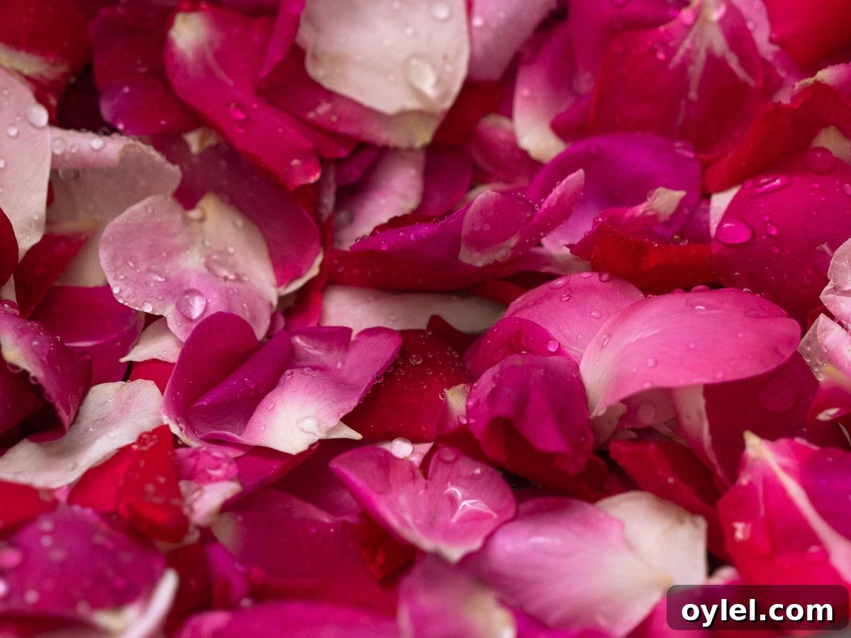 How to Make Rose Simple Syrup for Cocktails and Desserts 2 Pink and red rose petals with drops of water