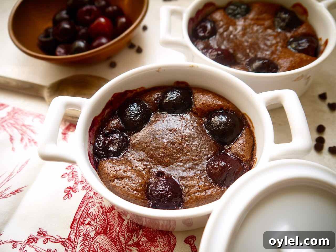 Freshly baked chocolate cherry lava cake.