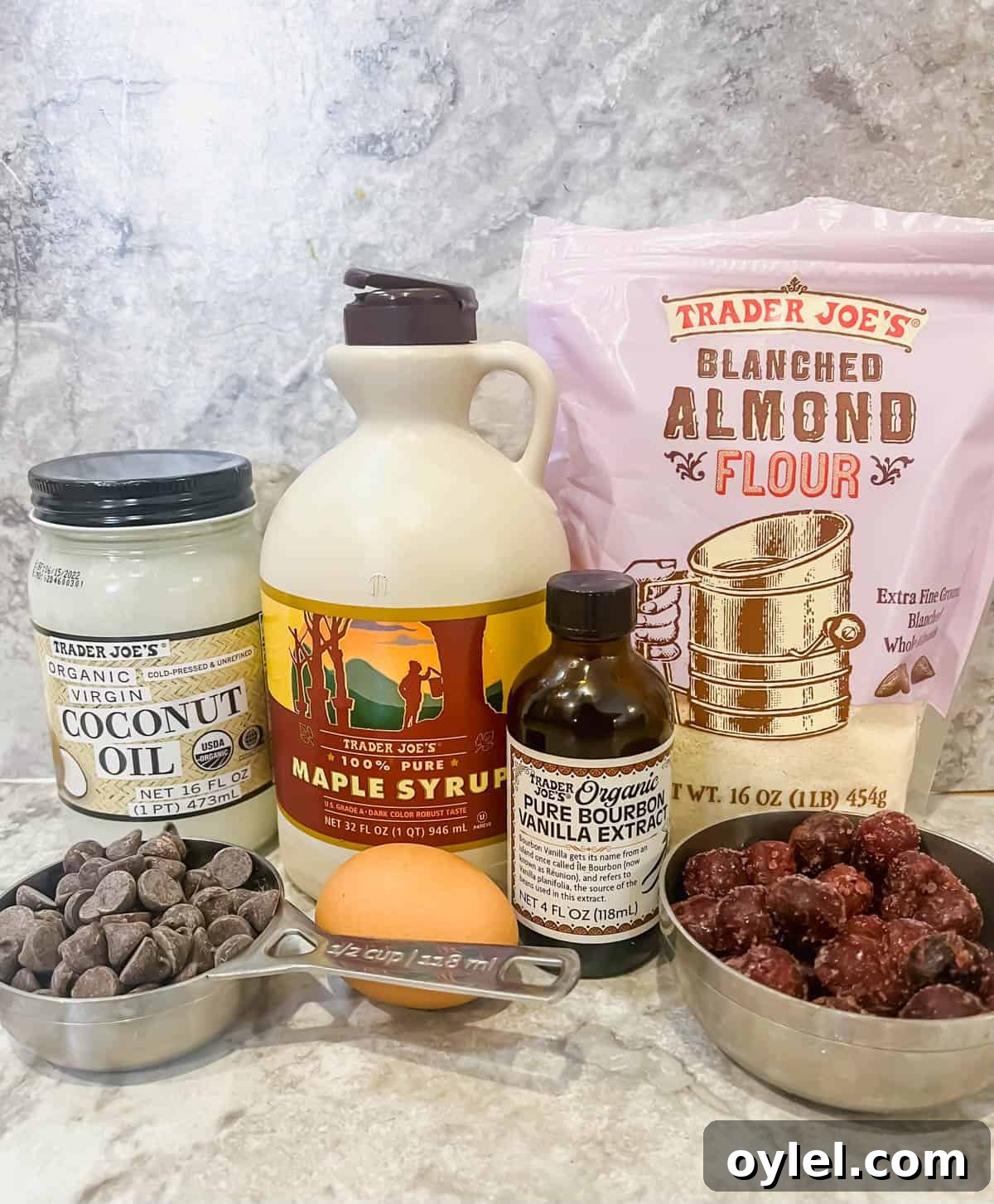Ingredients needed to make paleo chocolate cherry lava cakes.