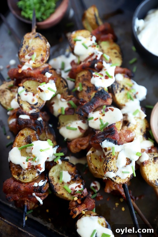 Grilled bacon potato skewers