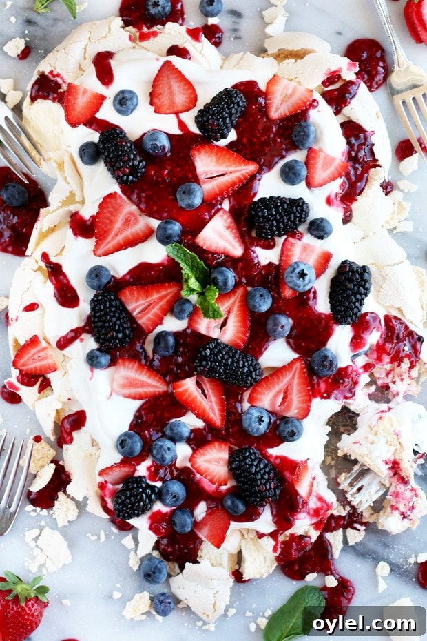 Smashed mixed berry pavlova