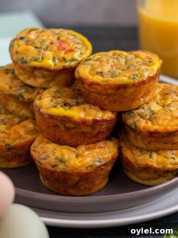A plate with a stack of sourdough breakfast bites filled with fresh veggies.