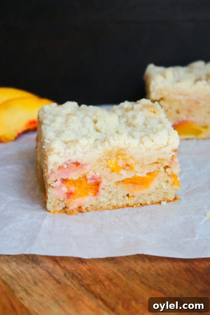 Slice of peach cake