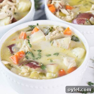 Creamy Whole30 Chicken Soup Recipe 7 three white bowls of creamy chicken soup