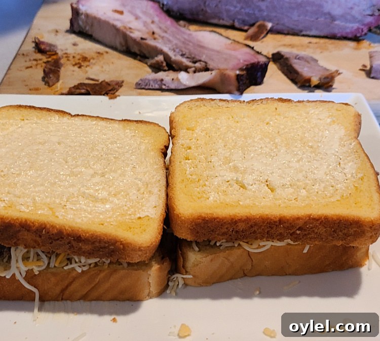 How to Make Brisket Grilled Cheese on a Blackstone Griddle 3 Brisket Grilled Cheese On The Blackstone Griddle is an amazing leftover brisket recipe! Using smoked brisket adds an amazing flavor to grilled cheese! Either use shredded brisket or brisket slices to make these. You can add different cheeses to change up the flavor like Monterey Jack or Pepper Jack cheese!