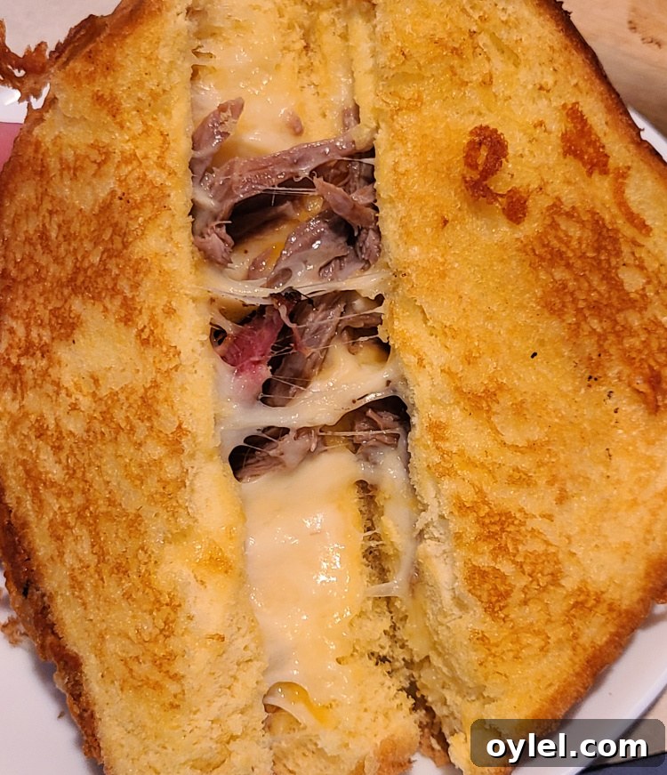 How to Make Brisket Grilled Cheese on a Blackstone Griddle 5 Brisket Grilled Cheese On The Blackstone Griddle is an amazing leftover brisket recipe! Using smoked brisket adds an amazing flavor to grilled cheese! Either use shredded brisket or brisket slices to make these. You can add different cheeses to change up the flavor like Monterey Jack or Pepper Jack cheese!