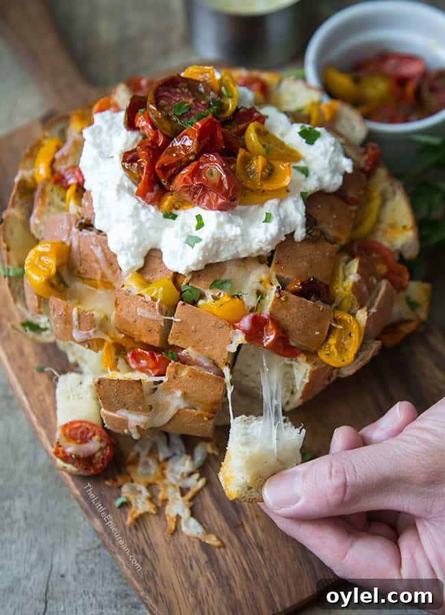 Cheesy Tomato and Ricotta Pull Apart Bread Recipe 3 Roasted Tomato and Ricotta Pull Apart Bread | The Little Epicurean