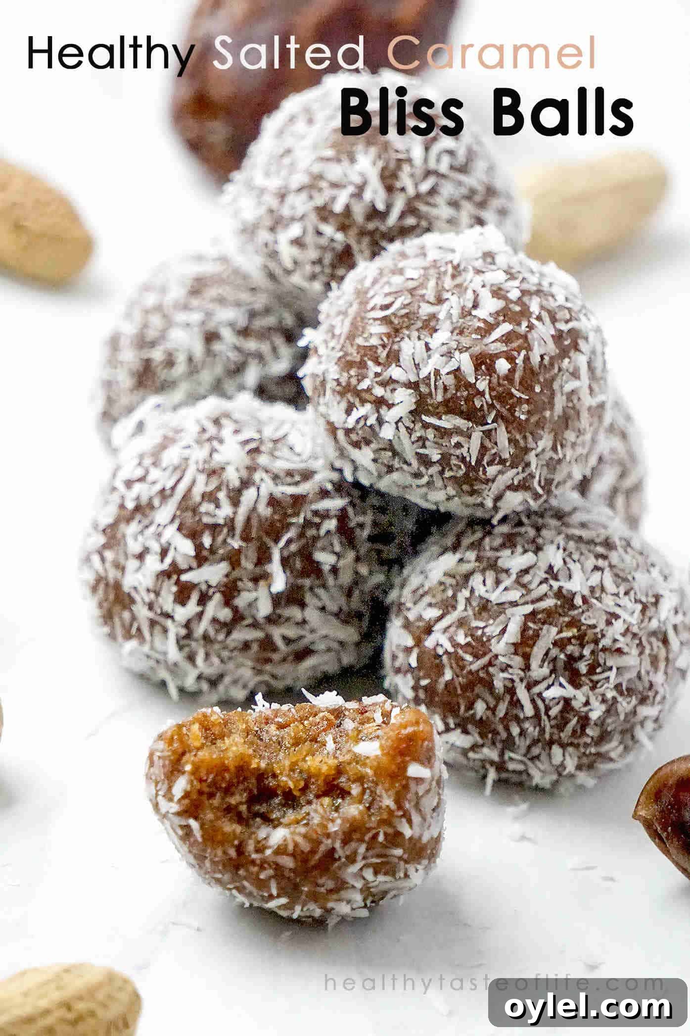 Salted caramel bliss balls with peanut butter and dates