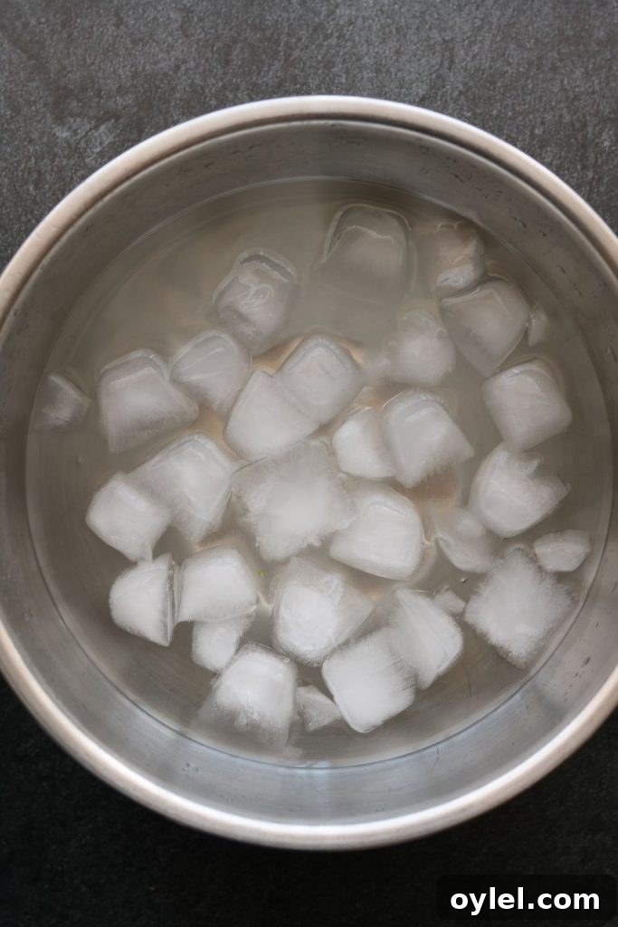 bowl of ice to blanch green beans