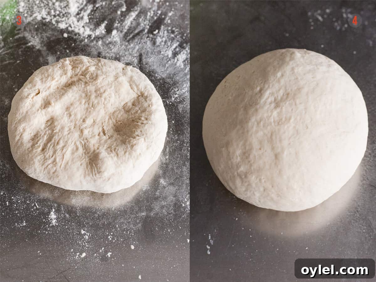 Quick Pizza Dough Recipe for Crispy Homemade Crust 5 Pizza dough being kneaded on a floured surface.