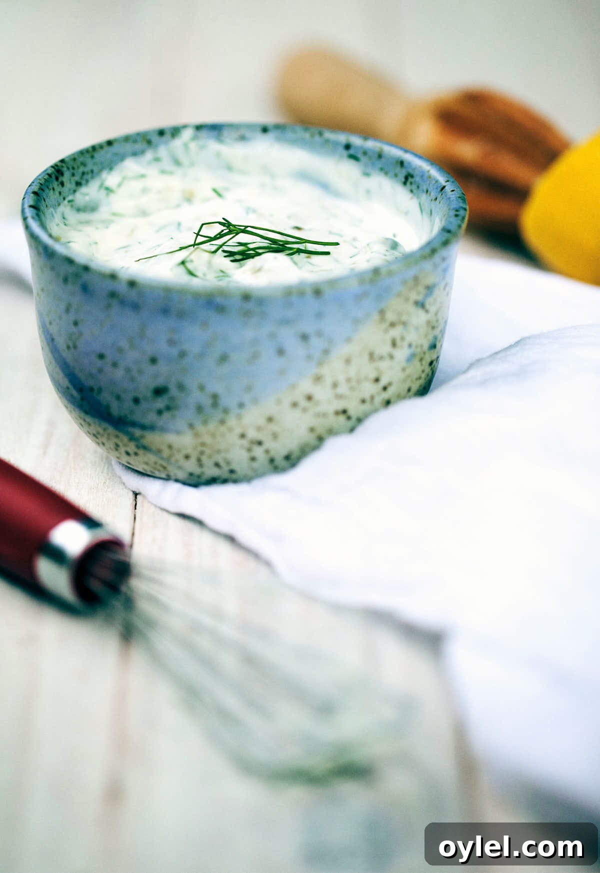 Yogurt and dill sauce topped with fresh dill