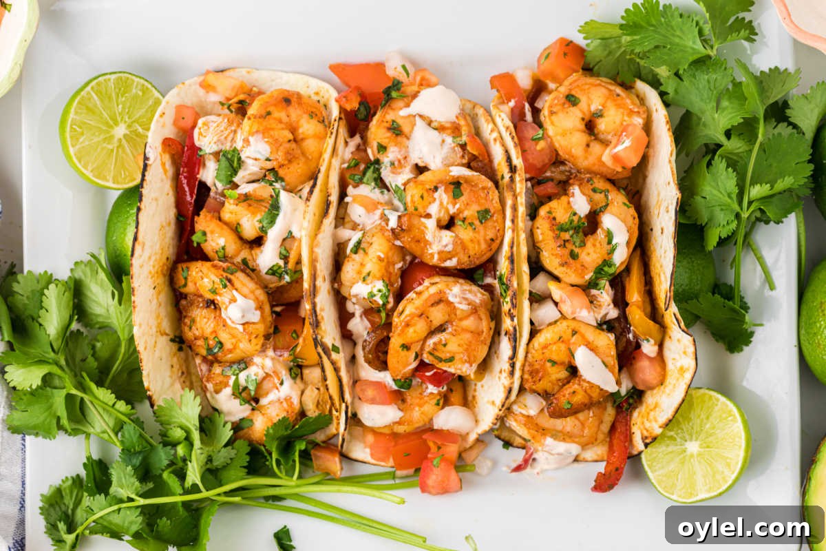 three shrimp fajitas on counter.