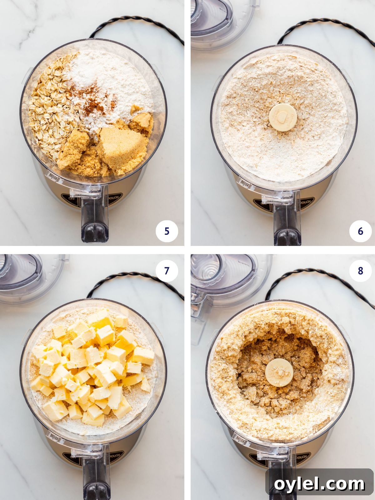 Apple Crisp Bars Recipe with Oat Streusel 5 Using a food processor to make an oat crumble that will serve as both the crust and topping for apple crisp bars.