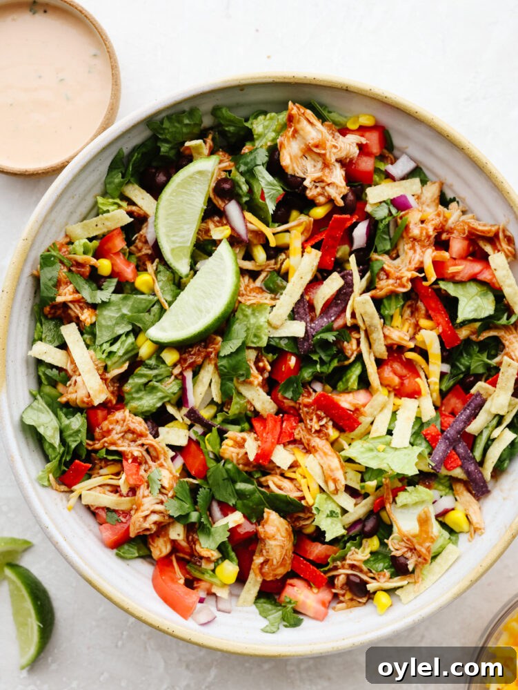 A bowl of BBQ chicken salad. 