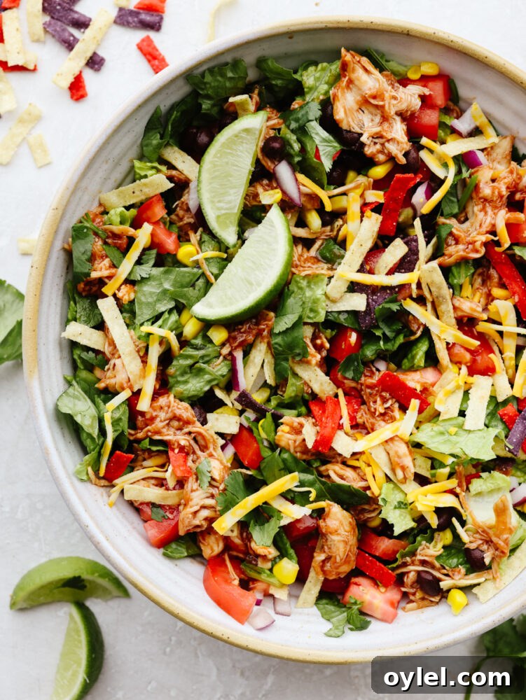 A bowl of BBQ chicken salad. 