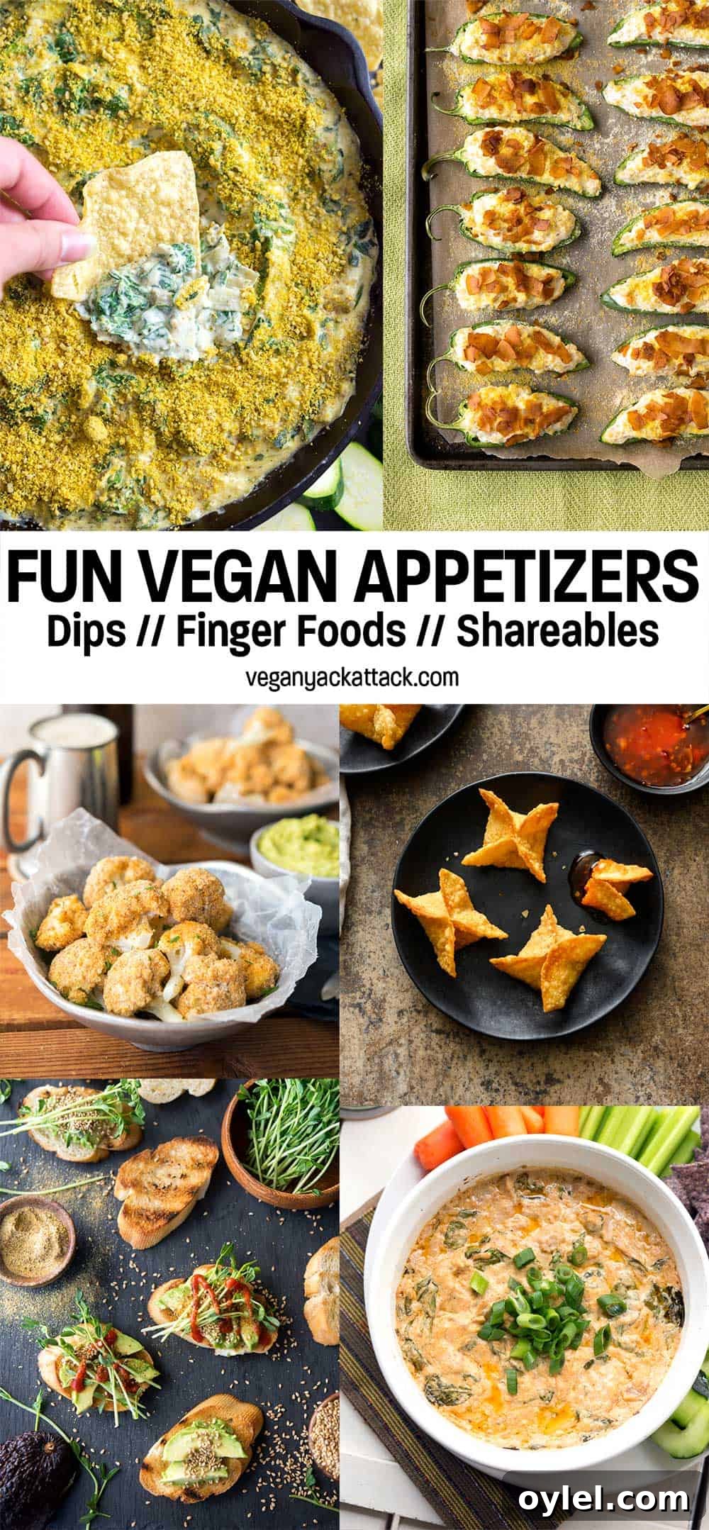 Image collage of several different vegan appetizers with text overlay reading 'fun vegan appetizers'