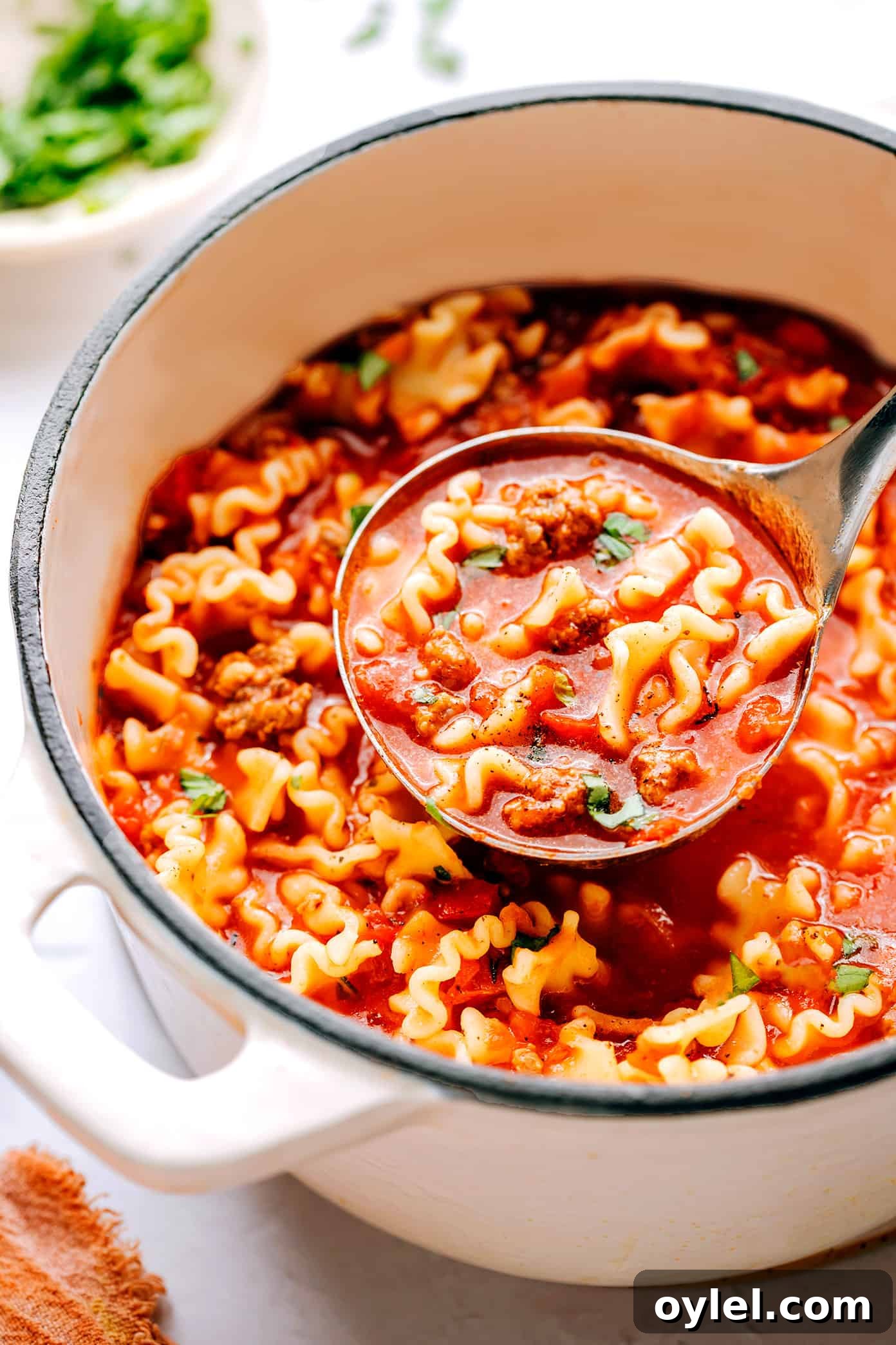 Lasagna soup in a pot