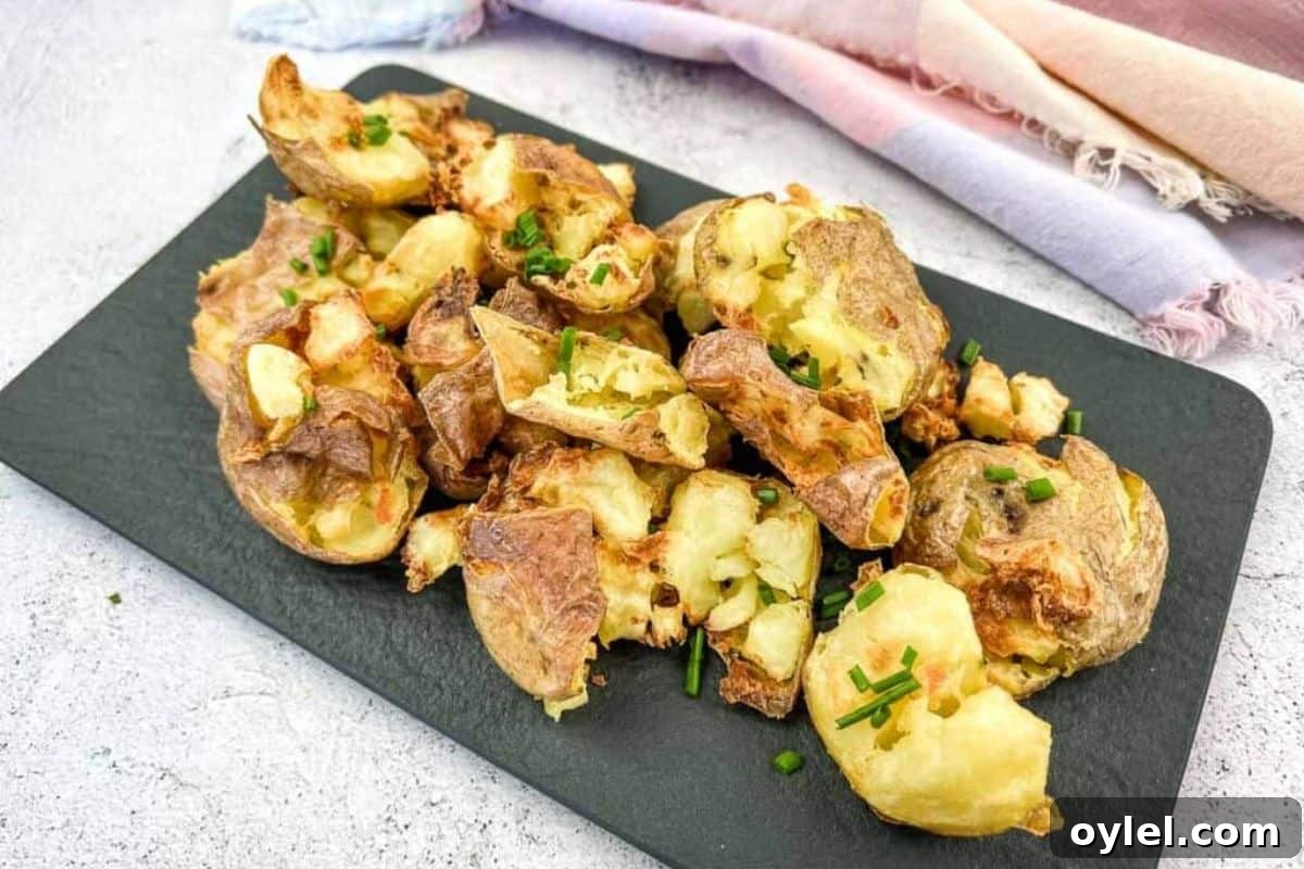 Air Fryer Smashed Potatoes on a platter.