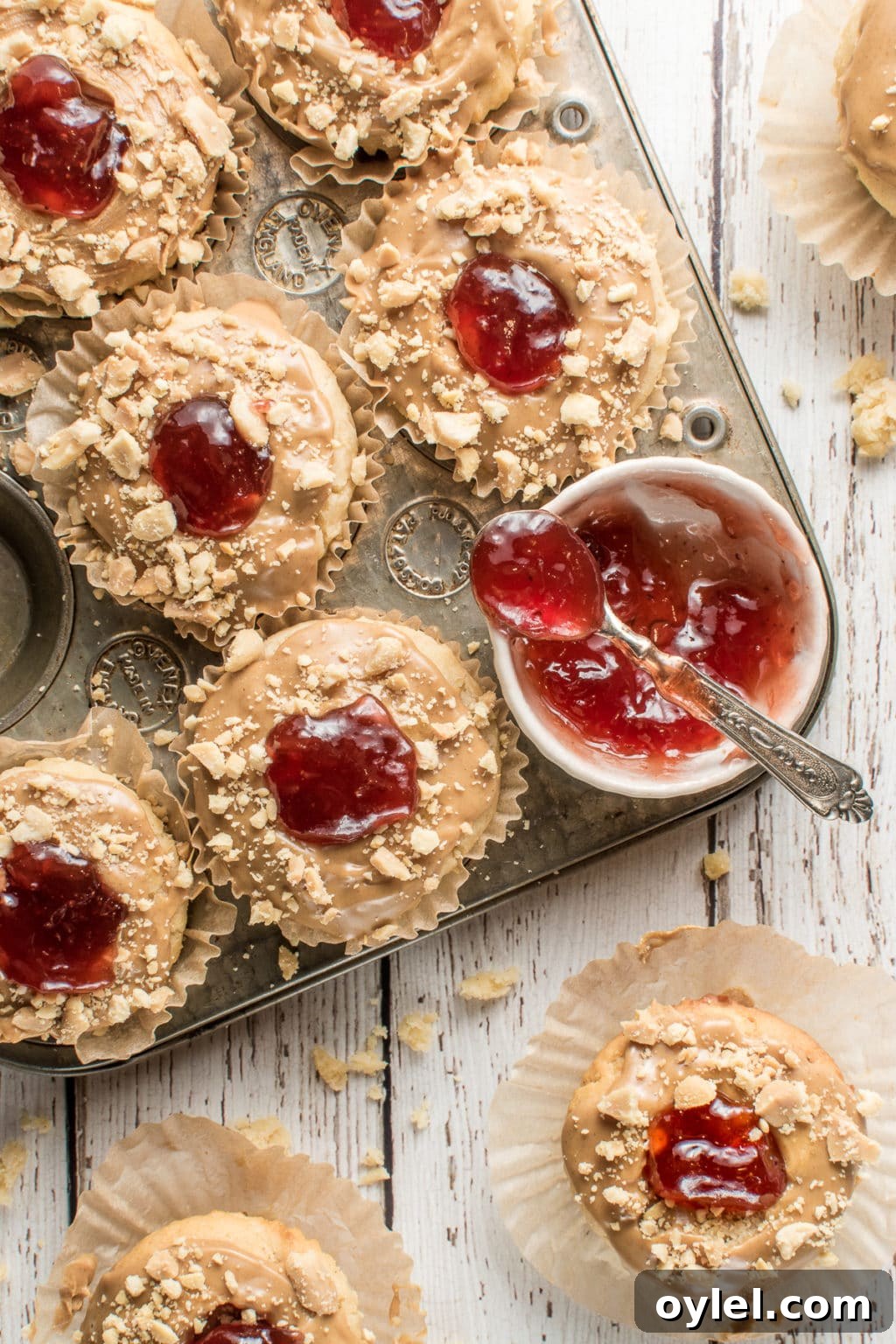 Low-carb PB&J muffins with roasted strawberry jam, a nostalgic gluten-free and keto breakfast idea for all ages.