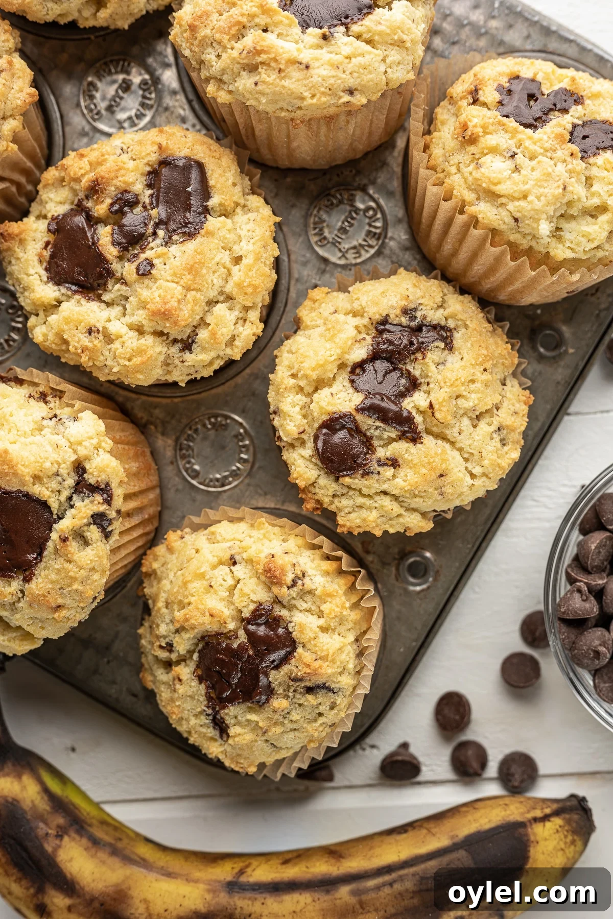 Low-carb banana muffins with chocolate chunks, a keto-friendly and gluten-free breakfast recipe with nostalgic flavors.