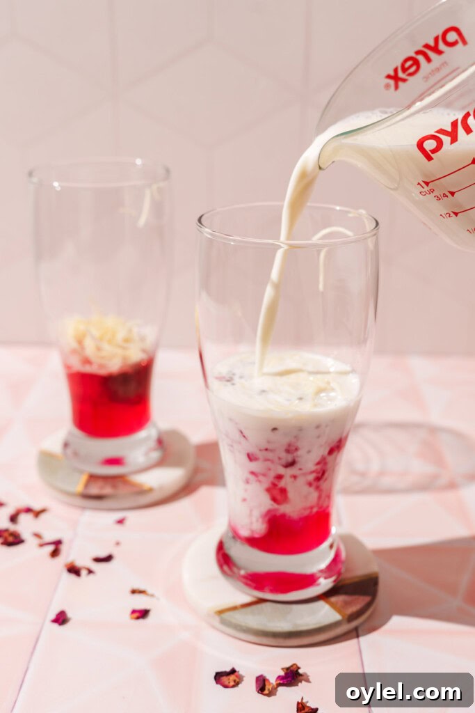 pouring milk to make the falooda.