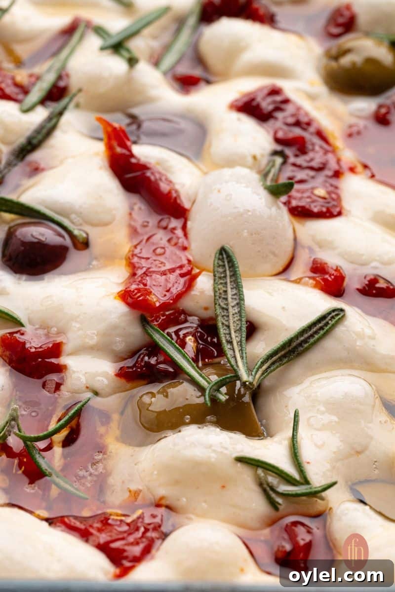 Sourdough Focaccia Recipe: Crispy Crust, Airy Interior 9 Close-up image of unbake focaccia.