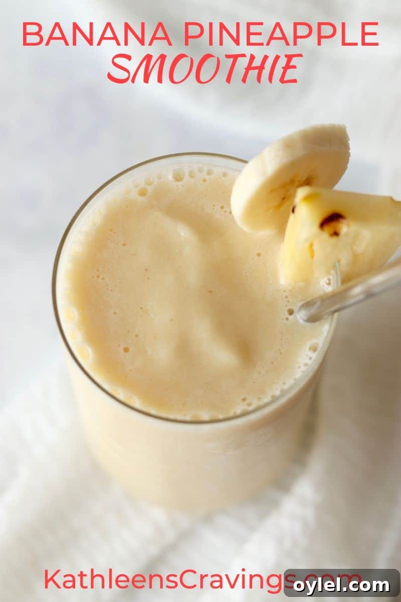 Creamy Tropical Vegan Banana and Pineapple Smoothie 2 banana pineapple smoothie with a straw