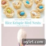 DIY Easter Bunny Masks for Kids: Printable No-Sew Templates 11 pinterest image that says Rice Krispie bird nests