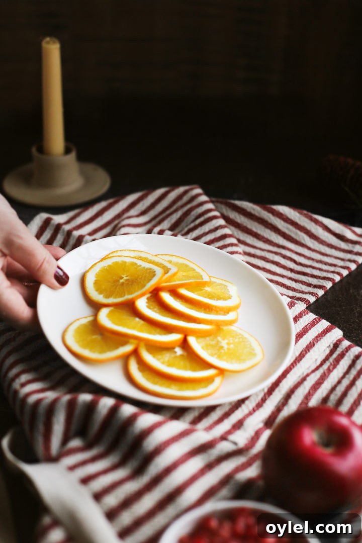 Cozy Spiced Apple Cider with Pomegranate 4 a plate of oranges for hot spiced apple cider