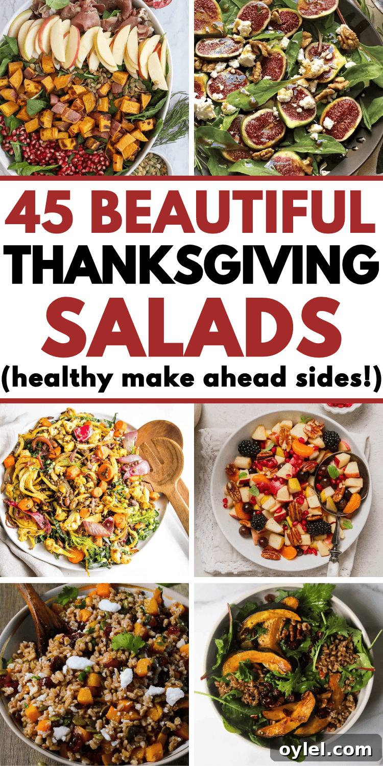 45 Thanksgiving Salad Recipes to Complete Your Holiday Table 2 The best Thanksgiving salad recipes! These stunning Thanksgiving salad sides include fall flavors like apple, cranberry, and pear, with arugula, brussel sprouts, quinoa, and oranges, maple dressing and more.