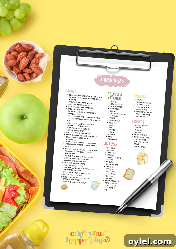 School Lunch Planner sample page