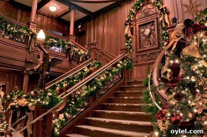 Titatnic Museum stairs decorated for Christmas