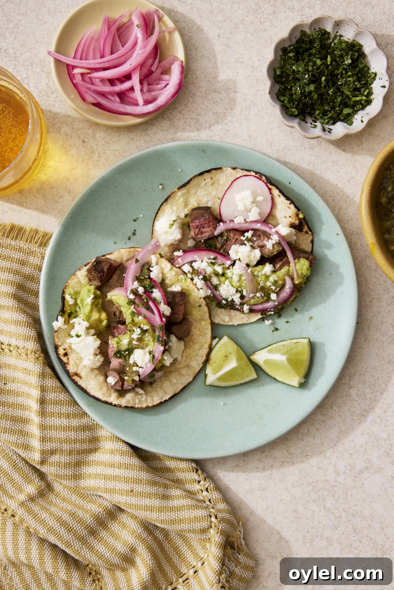 Grilled Steak Tacos (Carne Asada) Recipe 2 Carne asada tacos on a plate