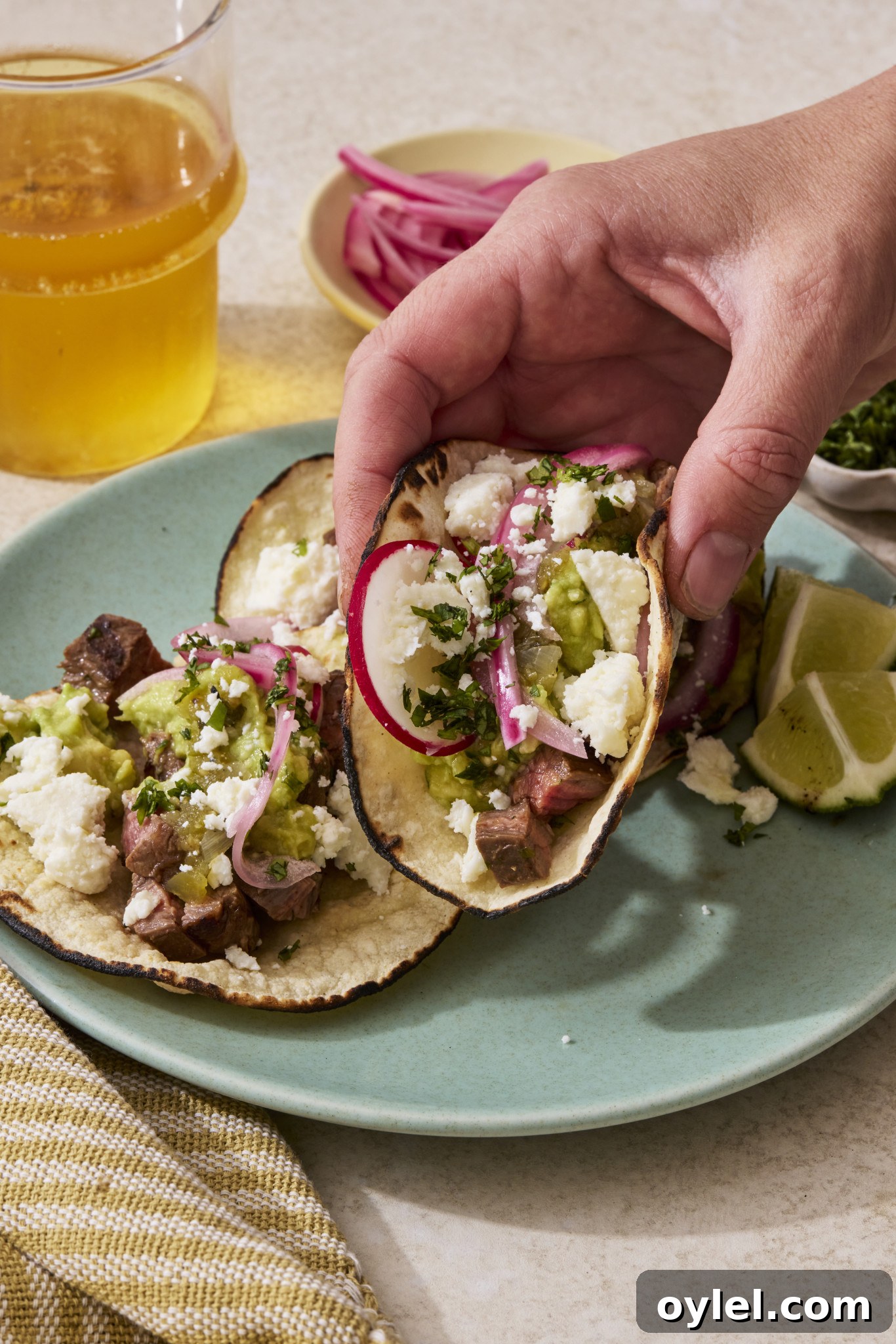 Grilled Steak Tacos (Carne Asada) Recipe 4 Close-up of carne asada tacos