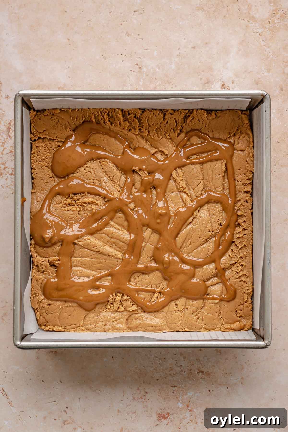 Biscoff spread on top of fudge.