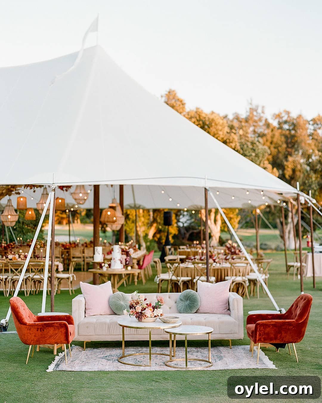 velvet couches at outdoor reception